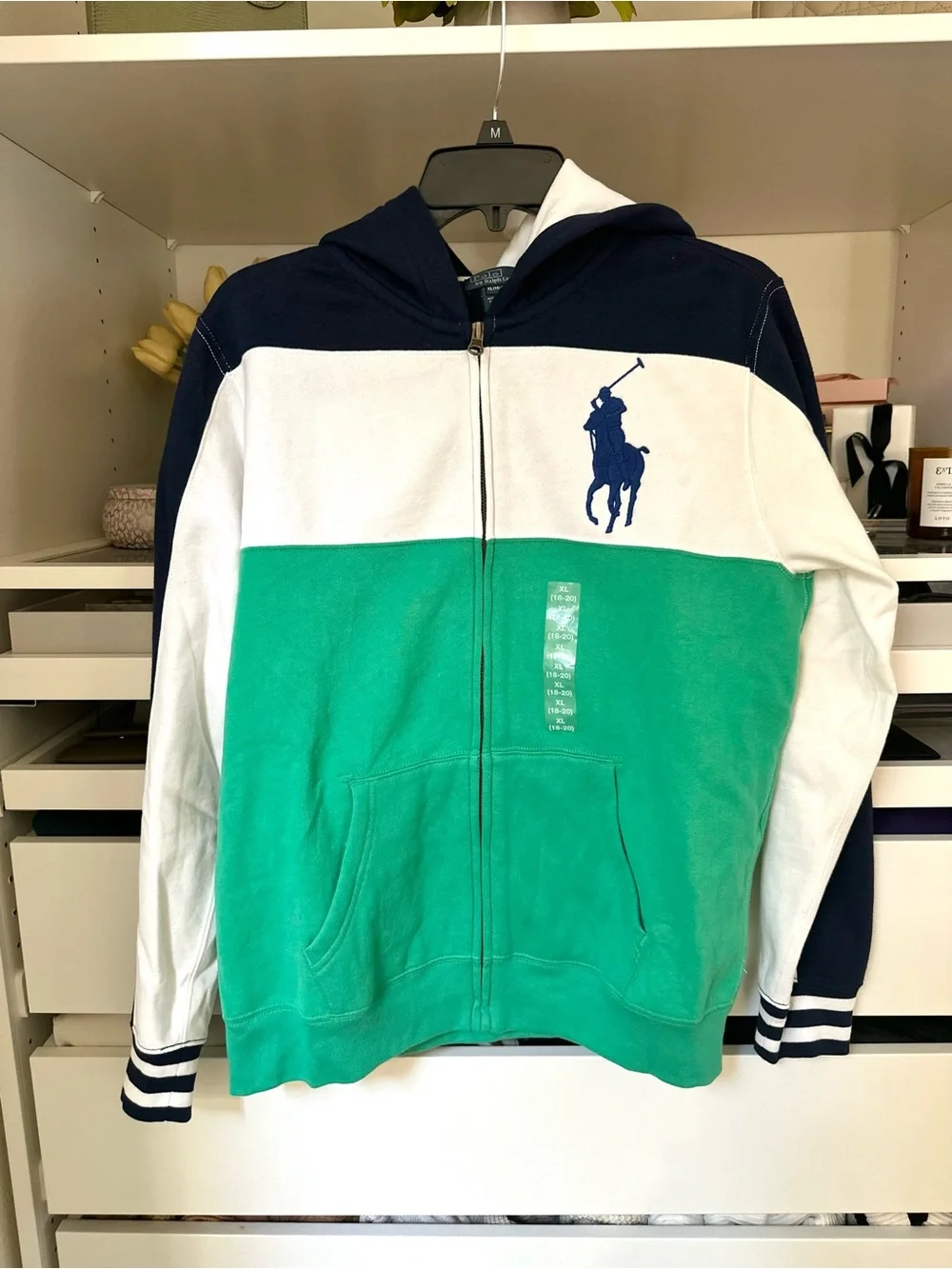 Boys Polo Ralph Lauren Colorblock Zip Hoodie with Big Pony NEW w Tags
